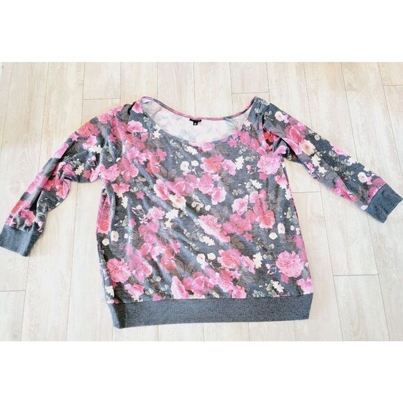 Torrid 2 Floral Print‎ Wide Neck Pullover Sweatshirt Size 2X Pink Gray Fleece - Picture 1 of 5